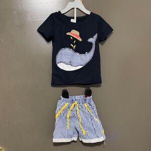Navy Whale Print Kids Matching Set 12-18 Mo.